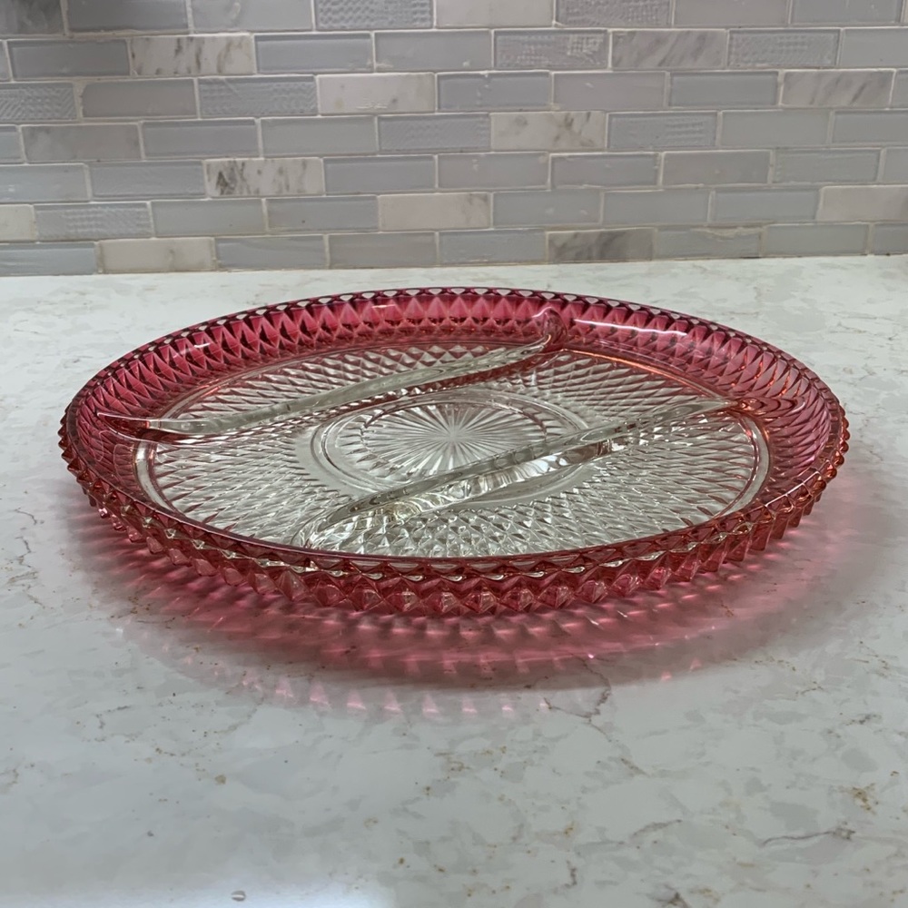 Vintage Ruby Diamond Point Divided Serving…